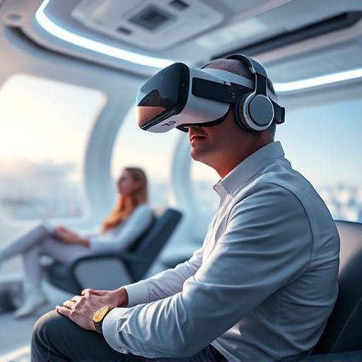 Fotograf칤a que muestra a participantes de AstroViajes Iberia utilizando equipos de realidad virtual para experimentar simulaciones inmersivas del espacio exterior, mientras est치n sentados c칩modamente en un entorno de lujo.