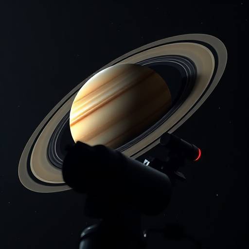 Imagen del planeta Saturno y sus anillos, capturada con un telescopio avanzado durante una noche de observaci칩n en un retiro.