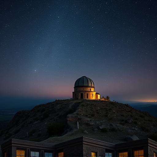 Observatorio en la Sierra de Gredos con cielo estrellado.