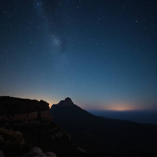 Paisaje nocturno con cielo estrellado sobre el Roque de los Muchachos en La Palma, Islas Canarias
