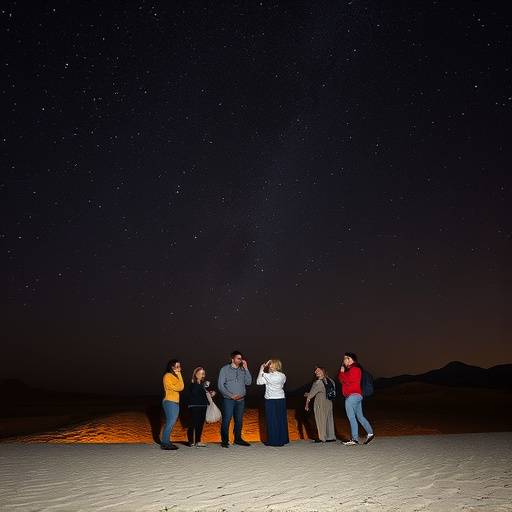 Participantes disfrutando de una sesi칩n de observaci칩n de estrellas guiada por un experto en el desierto de Tabernas, Almer칤a.