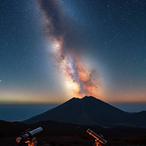 Teide Tenerife mirando a la V&radic;&ne;a L&radic;&deg;ctea con telescopios.
