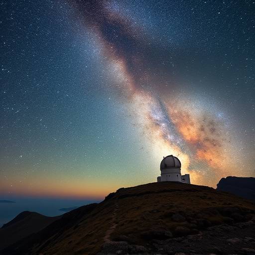 Una impresionante vista de la V칤a L치ctea arque치ndose sobre el Observatorio del Roque de los Muchachos en La Palma.